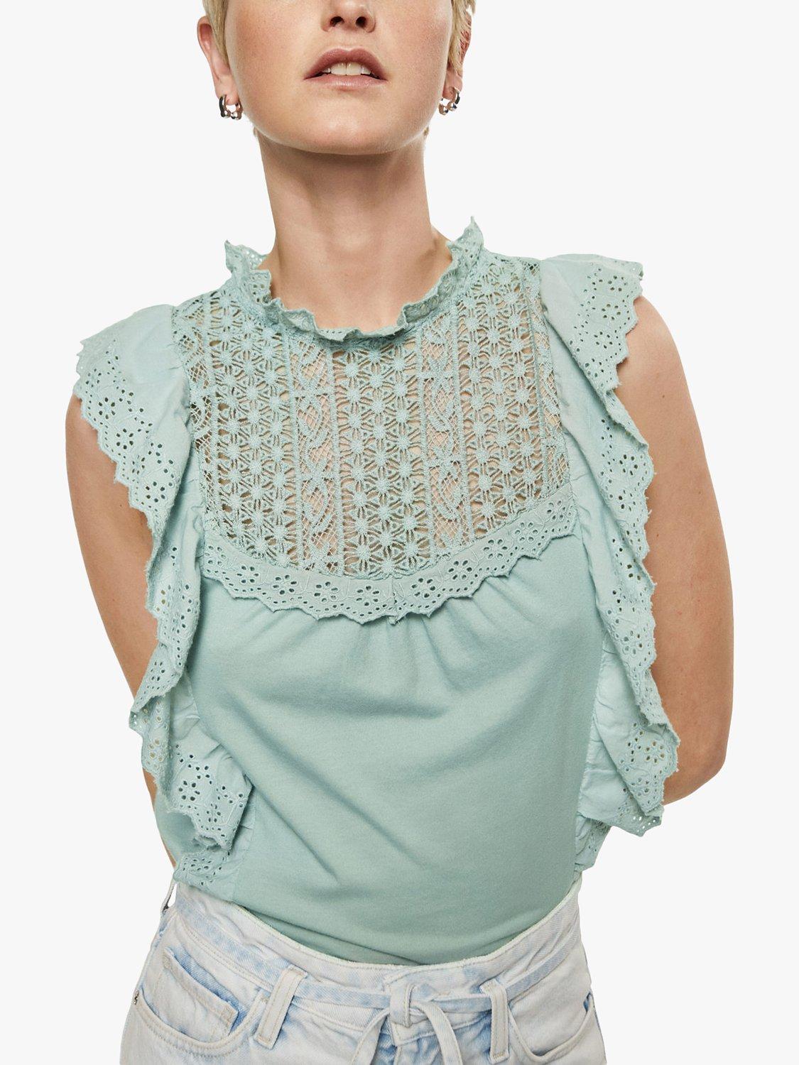 Mango Java Crochet Frill Detail Tee