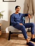 John Lewis ANYDAY Waffle Cotton Blend Long Sleeve Lounge Top, Twilight Blue