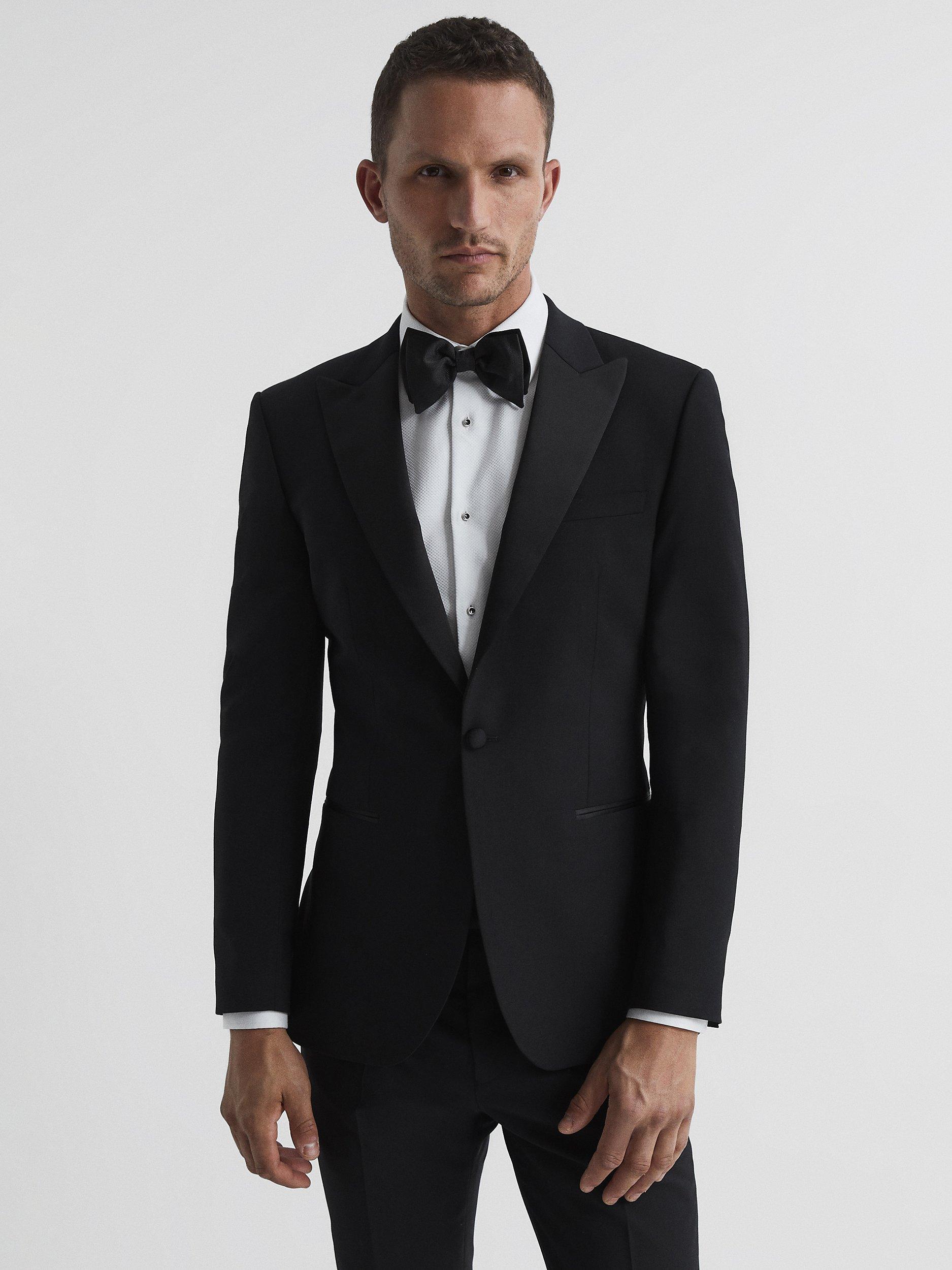 Reiss Poker Satin Peak Lapel Suit Jacket, Black