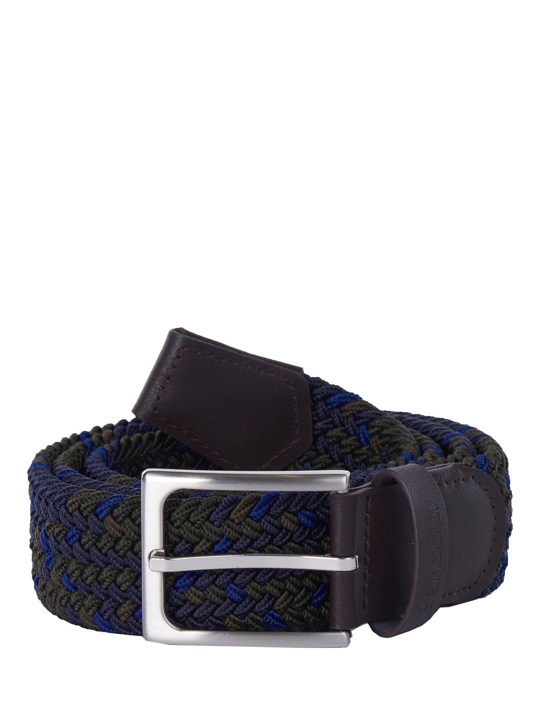 Barbour Ford Tartan Webbing Leather Trim Belt, Sage 
