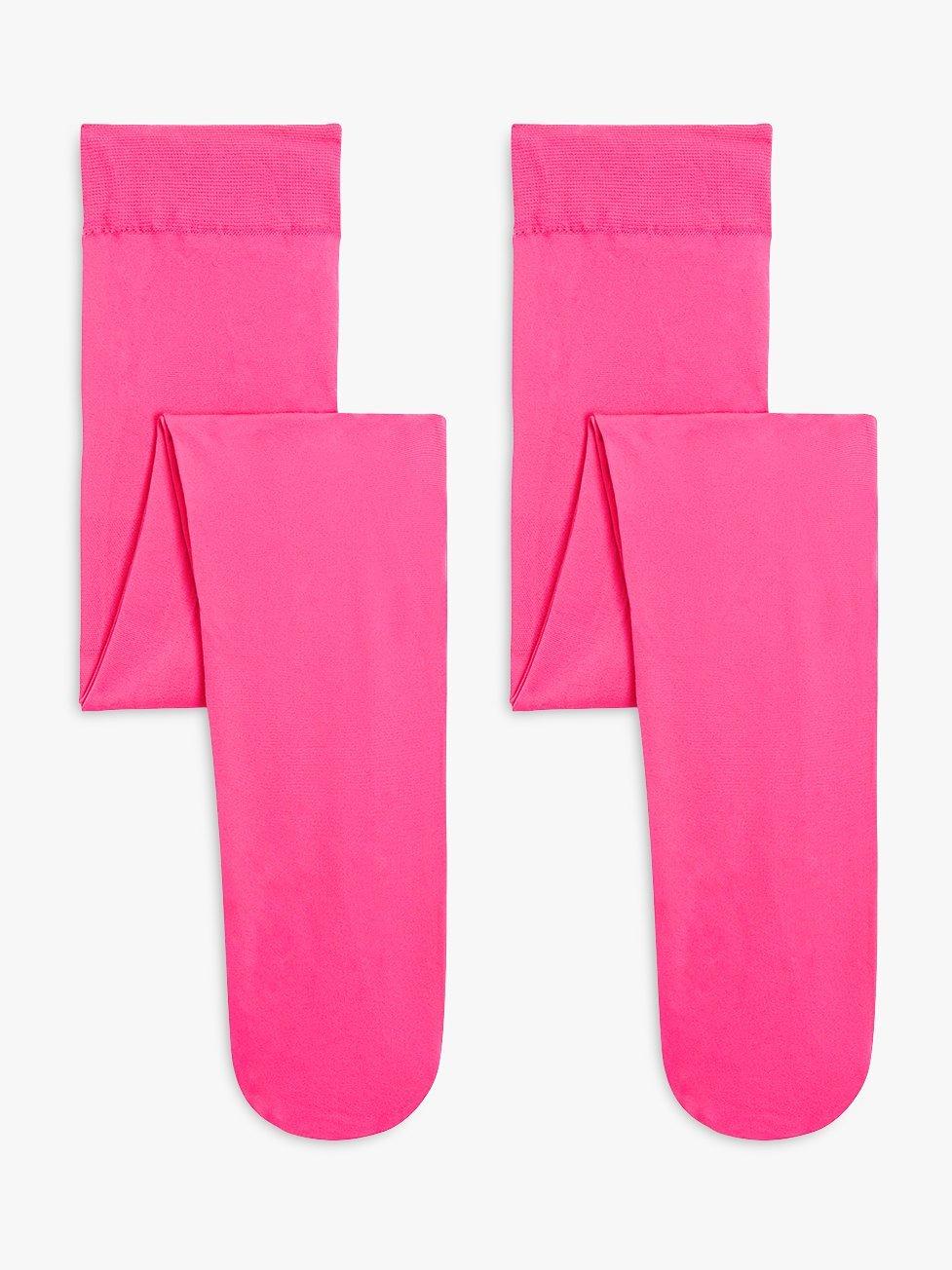 Product image 1 of 2, which shows John Lewis Kids' Opaque Tights, Pack of 2, Bright Pink, 2-3 years