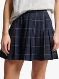 Superdry Vintage Pleated Check Mini Skirt, Navy