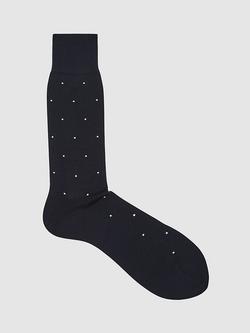 Reiss Mario Polka Dot Print Cotton Blend Socks, Navy
