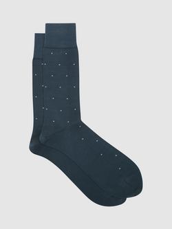 Reiss Mario Polka Dot Print Cotton Blend Socks, Airforce Blue