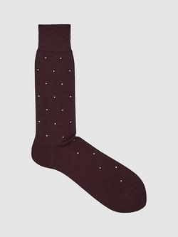 Reiss Mario Polka Dot Print Cotton Blend Socks, Bordeaux