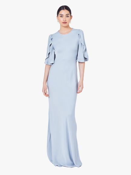 Maids to Measure Jemima Ruffle Sleeve Maxi Dress, Duck Egg, Duck Egg