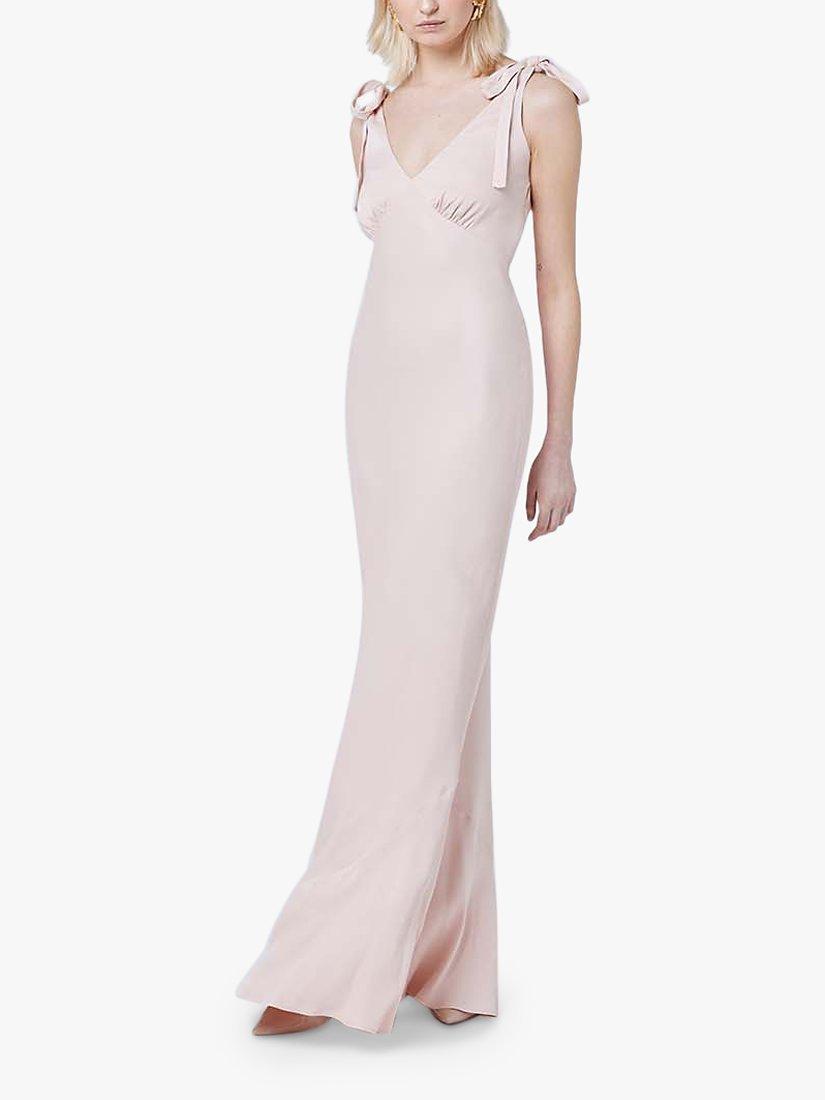 Product image 1 of 3, which shows Maids to Measure Celeste Satin V-Neck Maxi Dress, Blush Pink, 8