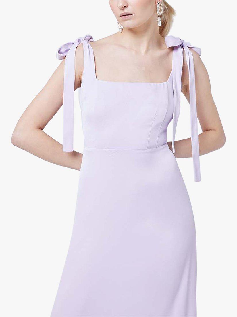 Product image 3 of 3, which shows Maids to Measure Allegra Satin Wide Strap Maxi Dress, Lilac, 8