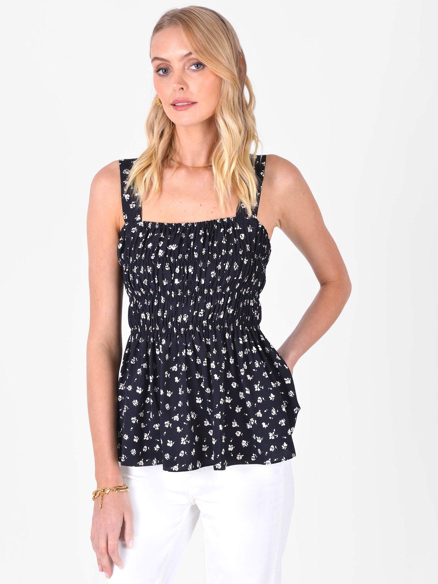 Ro&Zo Shirred Floral Cami Top, Black