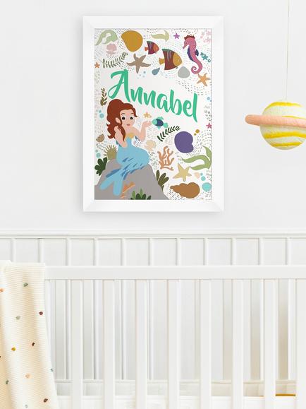 Treat Republic Personalised Mermaid Framed Print, White Frame