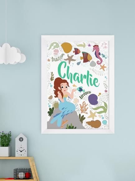 Treat Republic Personalised Mermaid Framed Print - view 2, White Frame