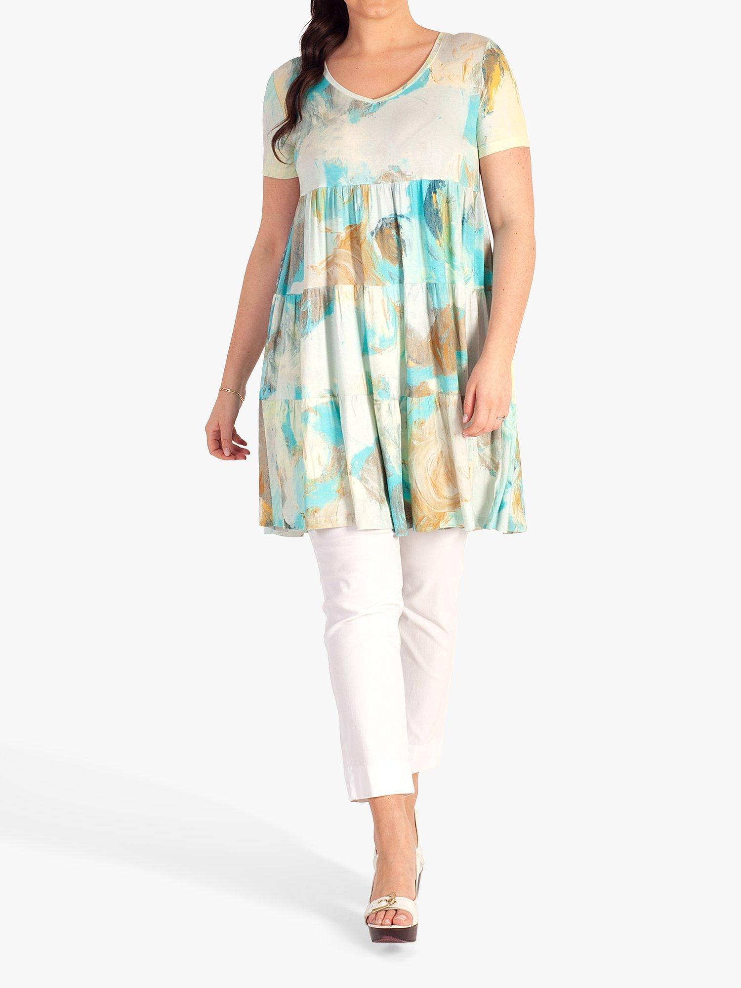 chesca Abstract Print Tiered Mini Dress, Pale Blue