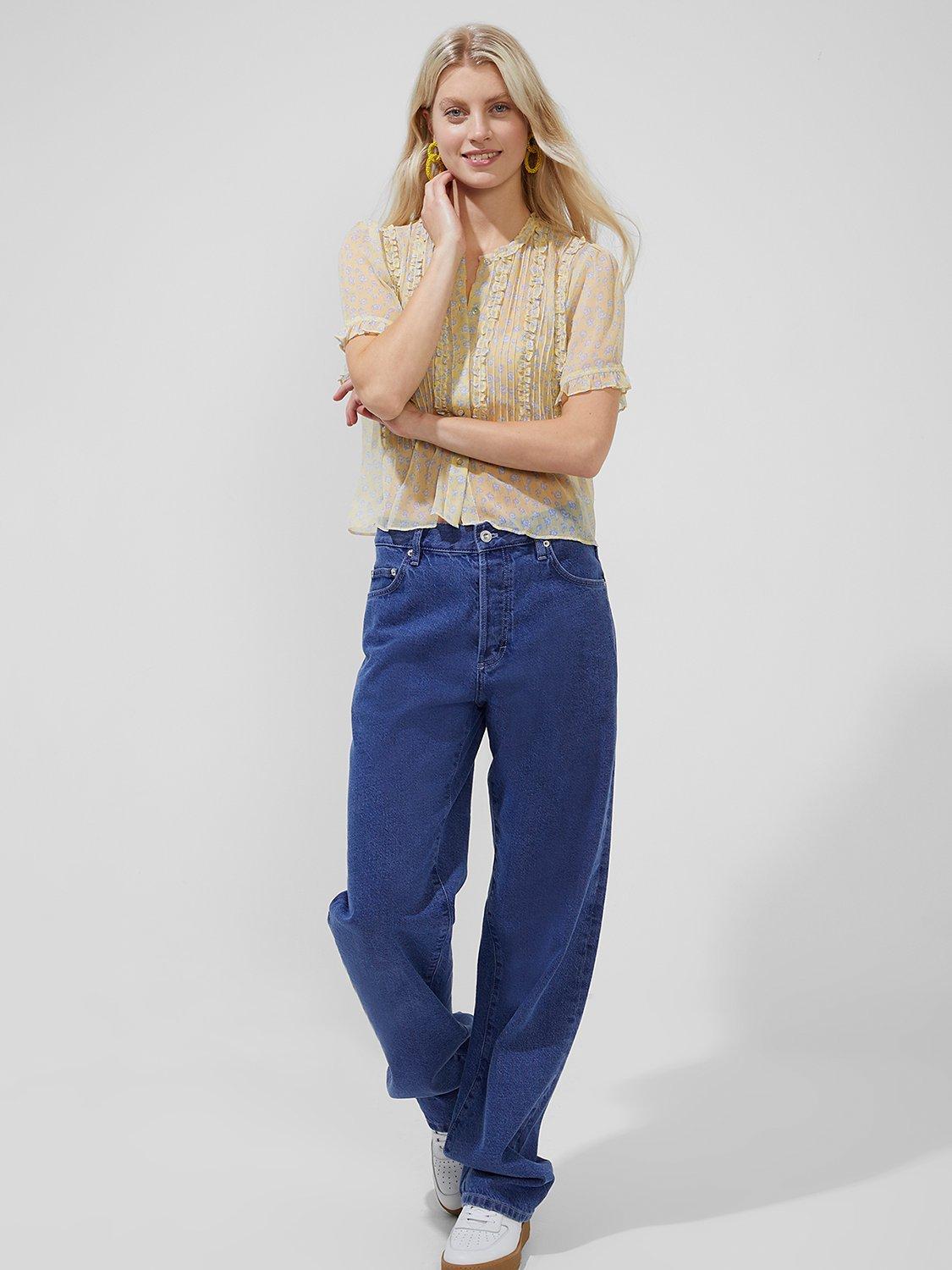 French Connection Doria Floral Print Crinkle Ruffle Blouse