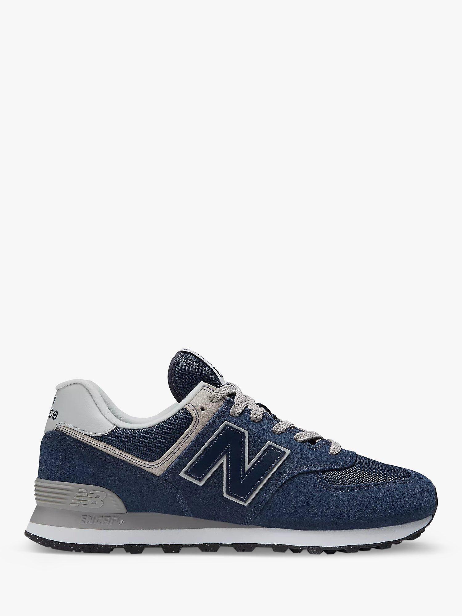 Product image 1 of 8, which shows New Balance 574 Suede Trainers, Navy/White, 7