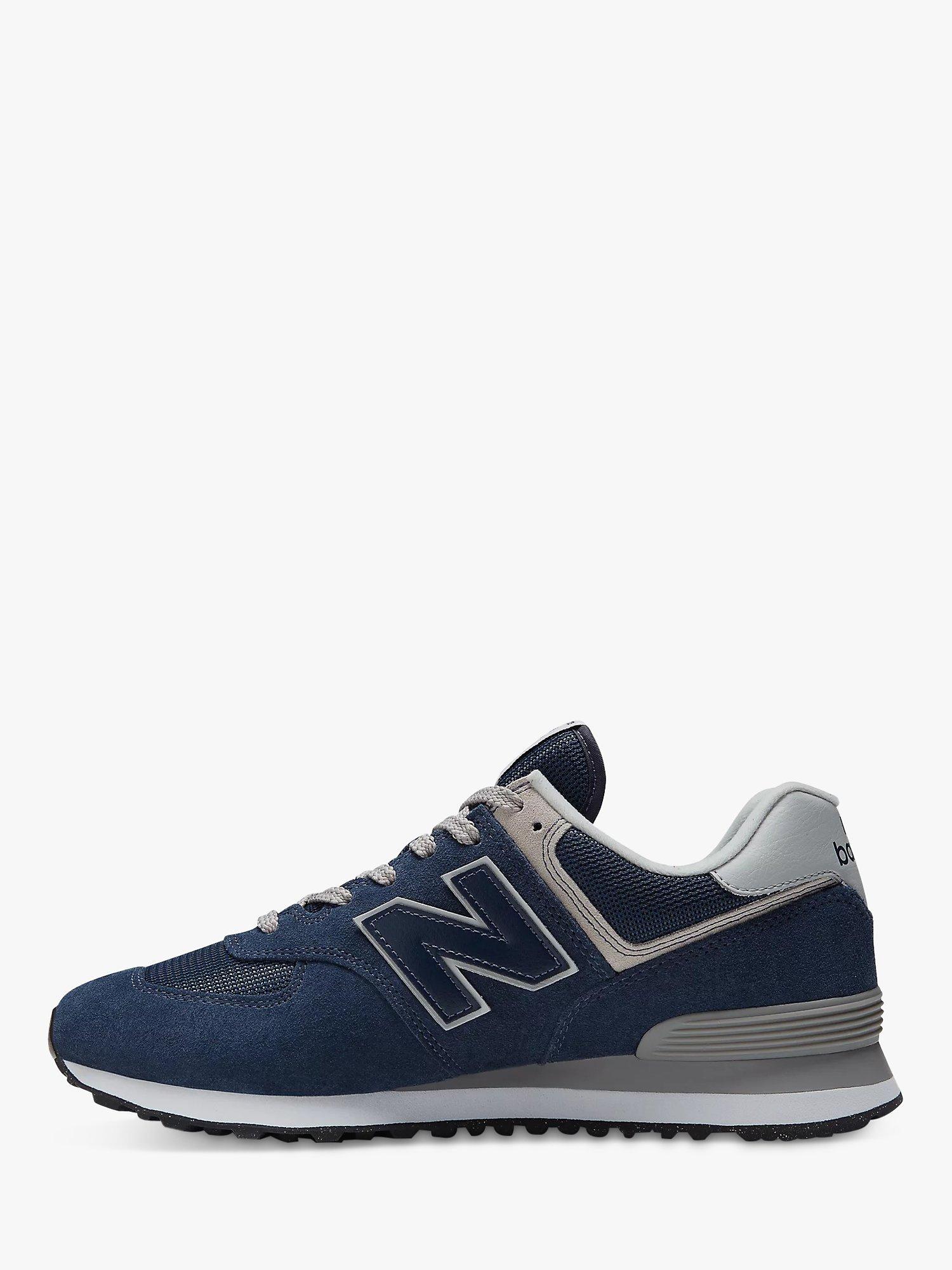 Product image 3 of 8, which shows New Balance 574 Suede Trainers, Navy/White, 7