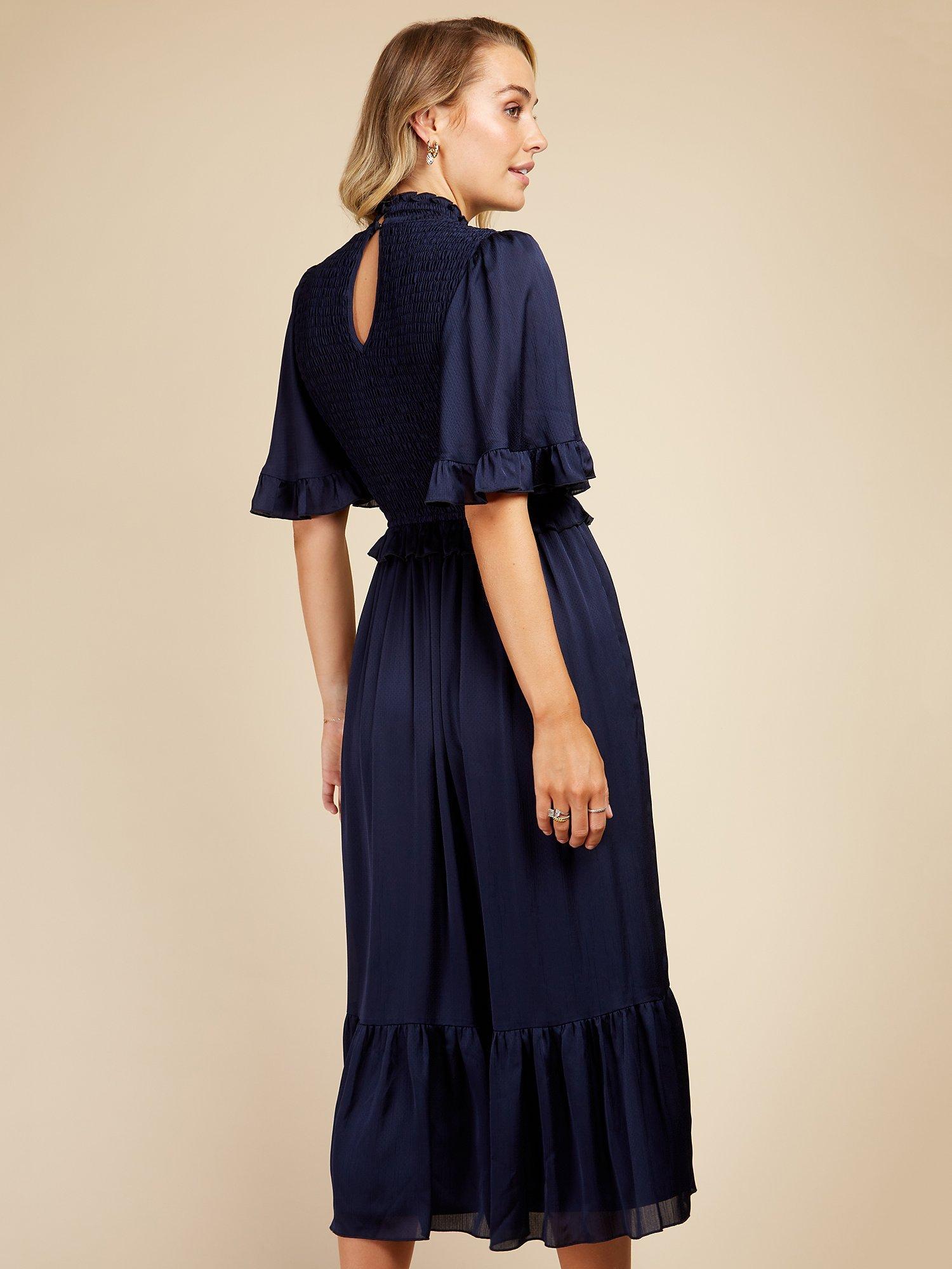 Product image 2 of 4, which shows Little Mistress Chiffon Tiered Midi Dress, Navy, 8