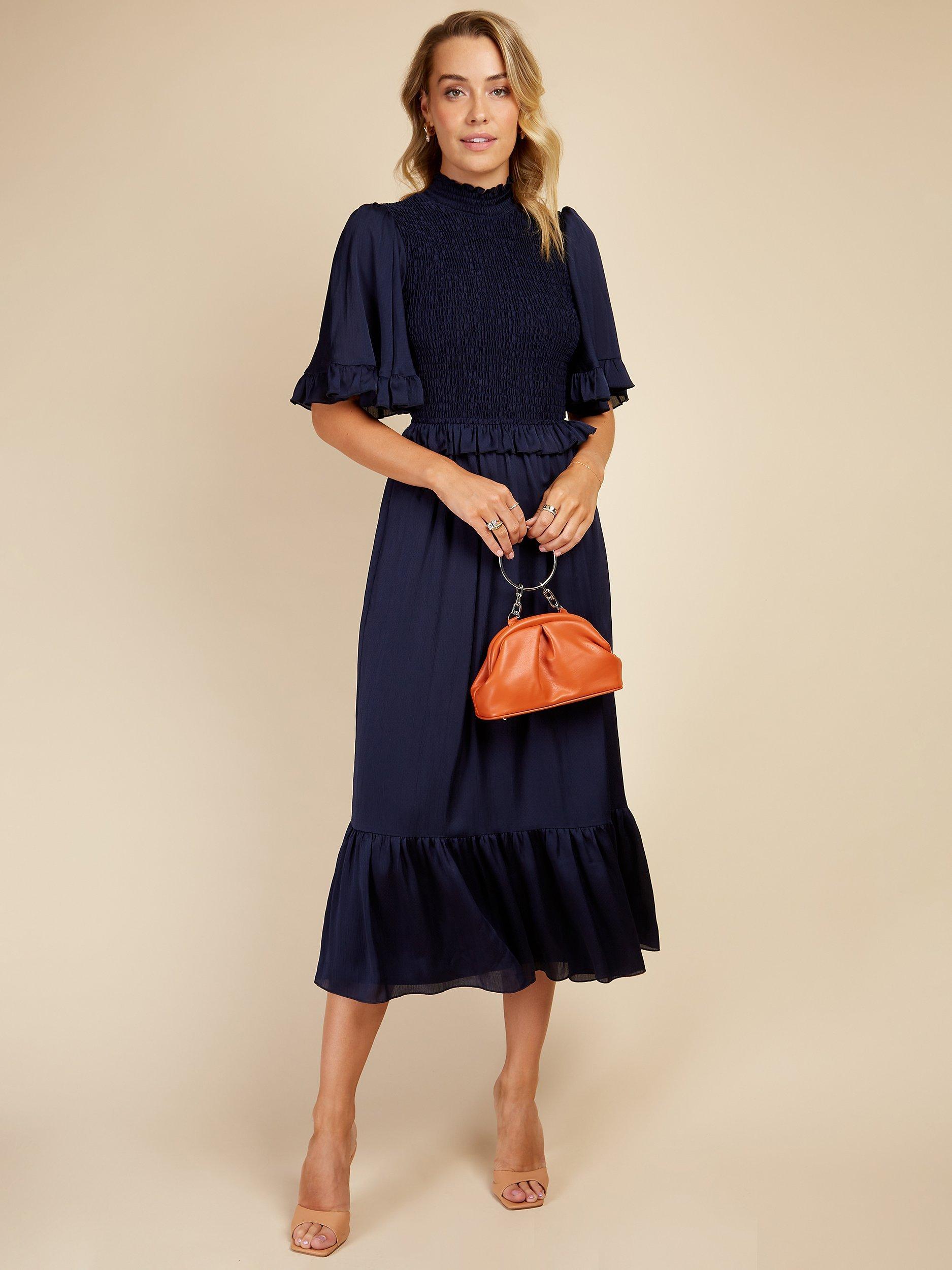 Product image 3 of 4, which shows Little Mistress Chiffon Tiered Midi Dress, Navy, 8