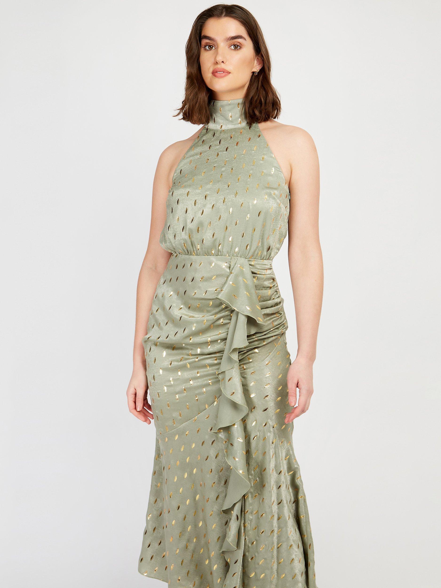 Little Mistress Foil Midaxi Dress Sage Green