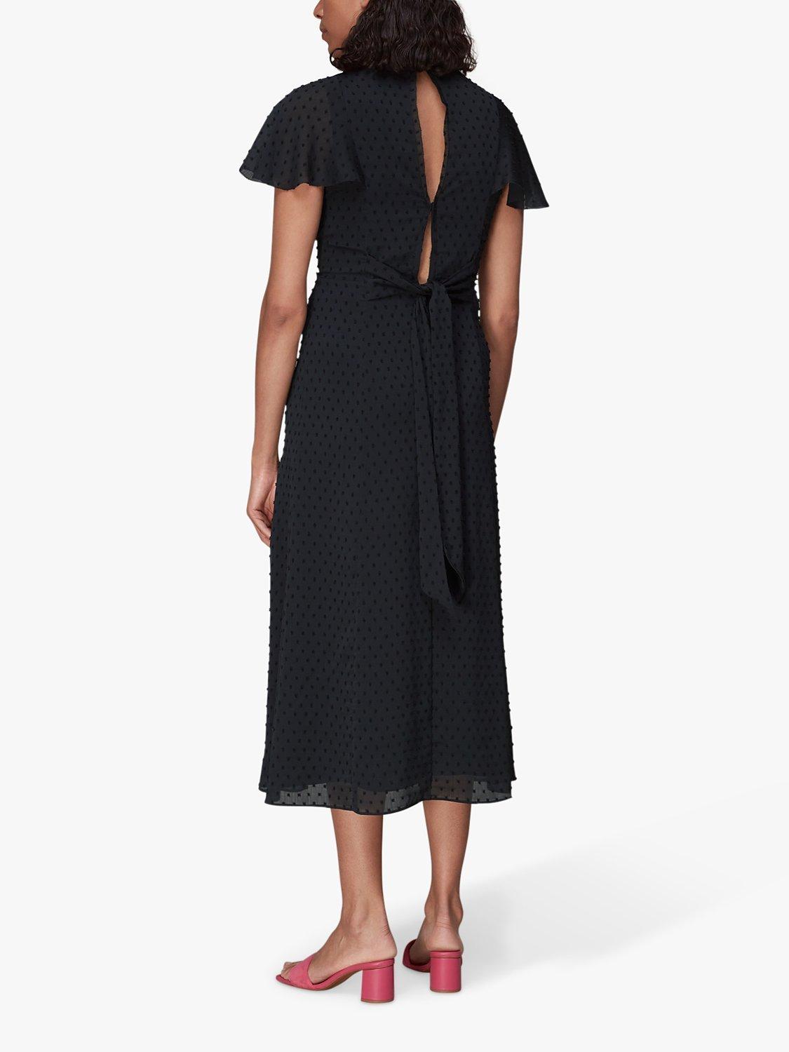 Product image 2 of 6, which shows Whistles Eloise Textured Cap Sleeve Midi Dress, Navy, 6