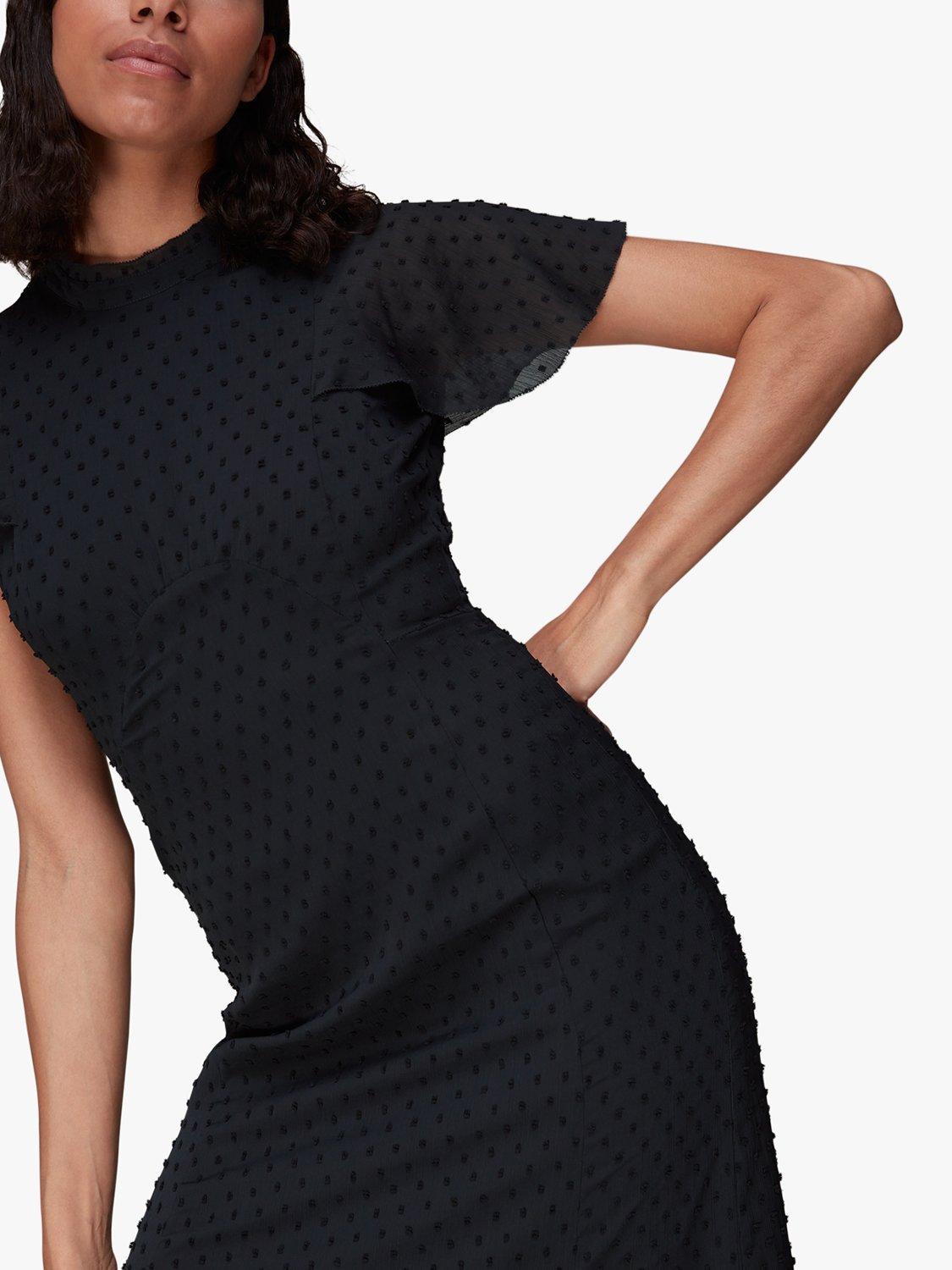 Product image 3 of 6, which shows Whistles Eloise Textured Cap Sleeve Midi Dress, Navy, 6