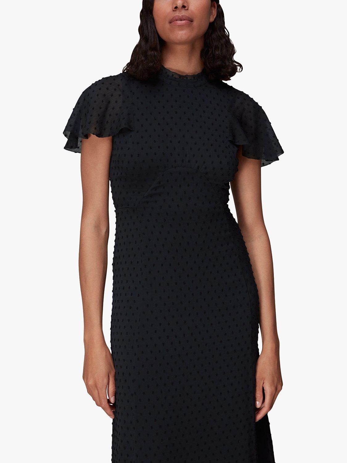 Product image 4 of 6, which shows Whistles Eloise Textured Cap Sleeve Midi Dress, Navy, 6