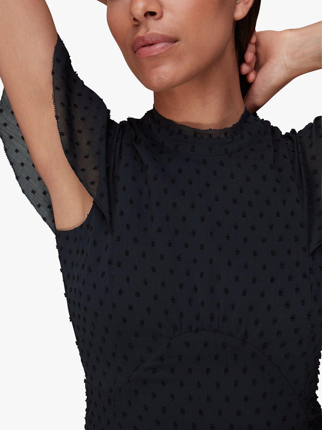 Product image 5 of 6, which shows Whistles Eloise Textured Cap Sleeve Midi Dress, Navy, 6