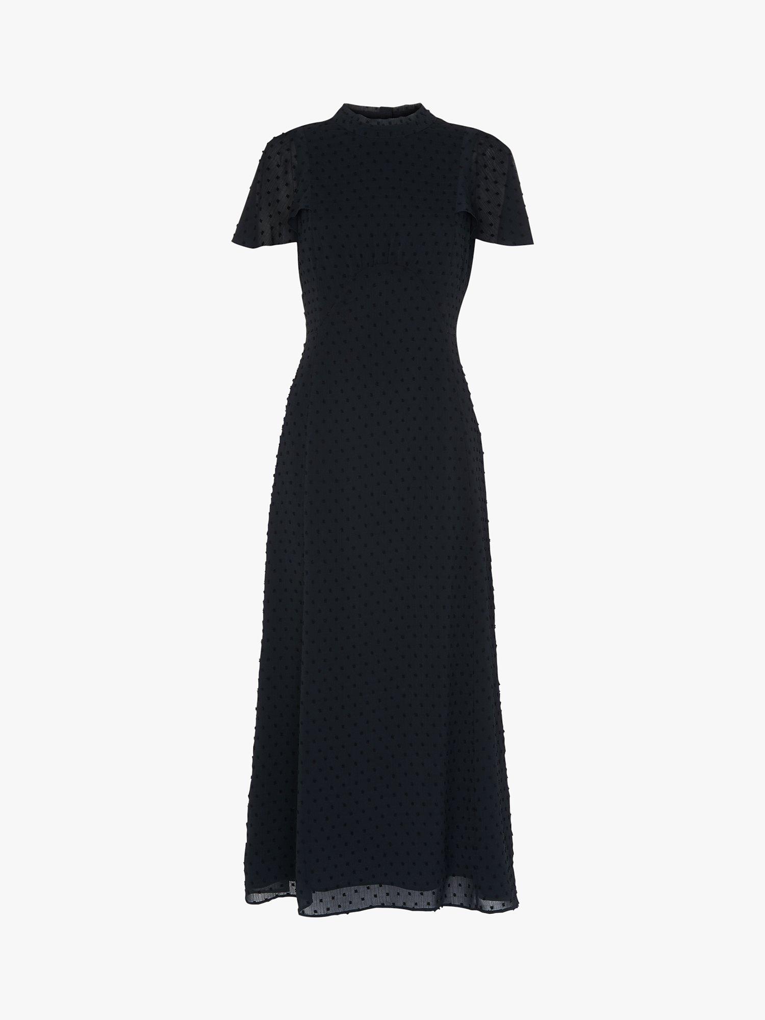 Product image 6 of 6, which shows Whistles Eloise Textured Cap Sleeve Midi Dress, Navy, 6
