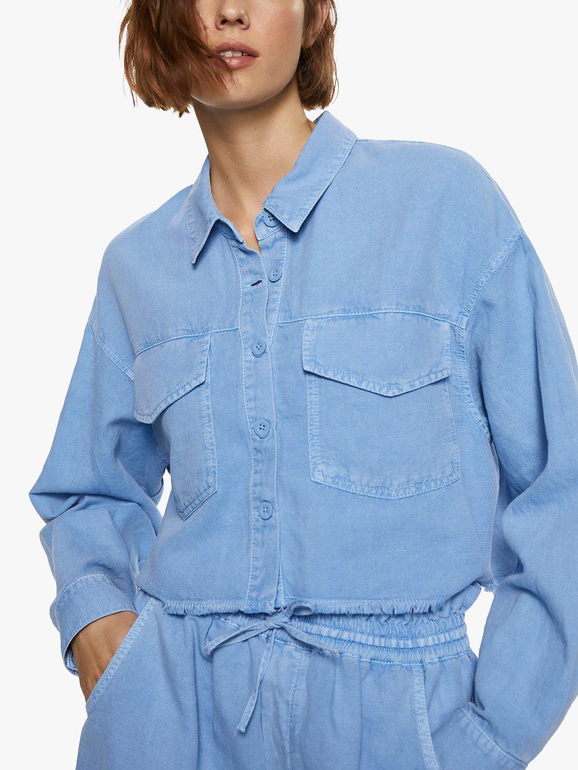 Mango Nala Cotton Linen Shirt, Pastel Blue