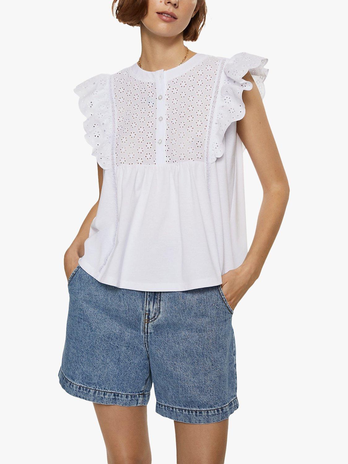 Mango Frill Detail Top, White, S