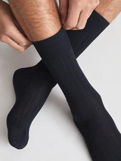 Reiss Fela Cotton Blend Ribbed Socks - view 2, Navy