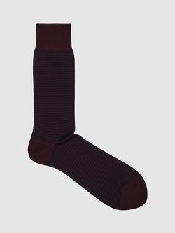 Reiss Mario Stripe Print Cotton Blend Socks, Bordeaux