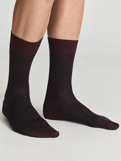 Reiss Mario Stripe Print Cotton Blend Socks - view 2, Bordeaux
