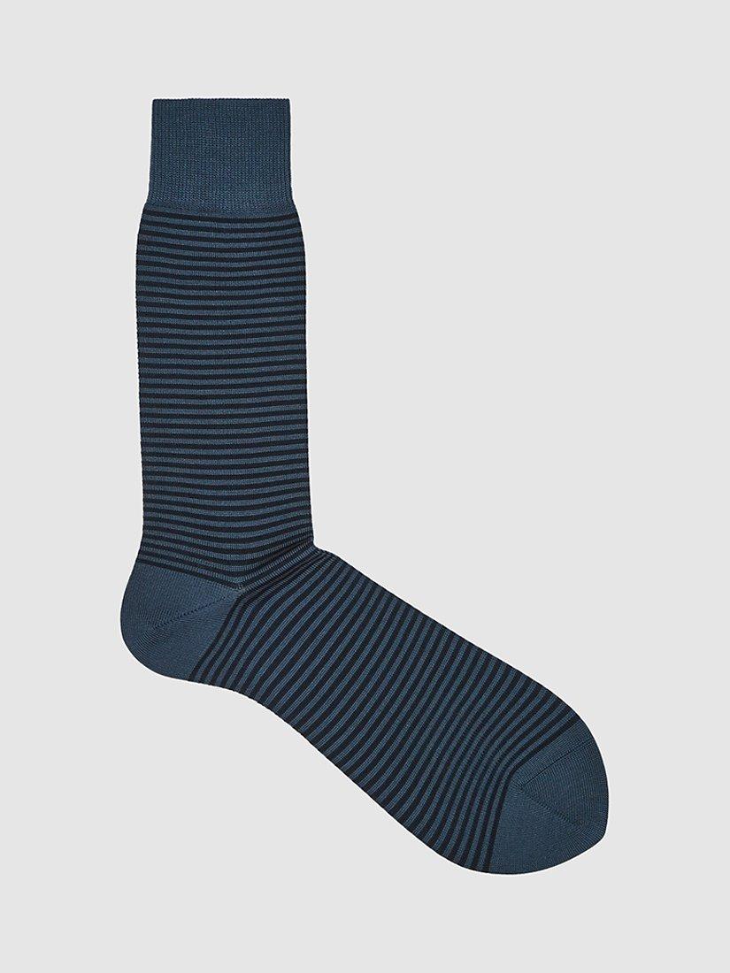 Product image 1 of 3, which shows Reiss Mario Stripe Print Cotton Blend Socks, Airforce Blue, S-M