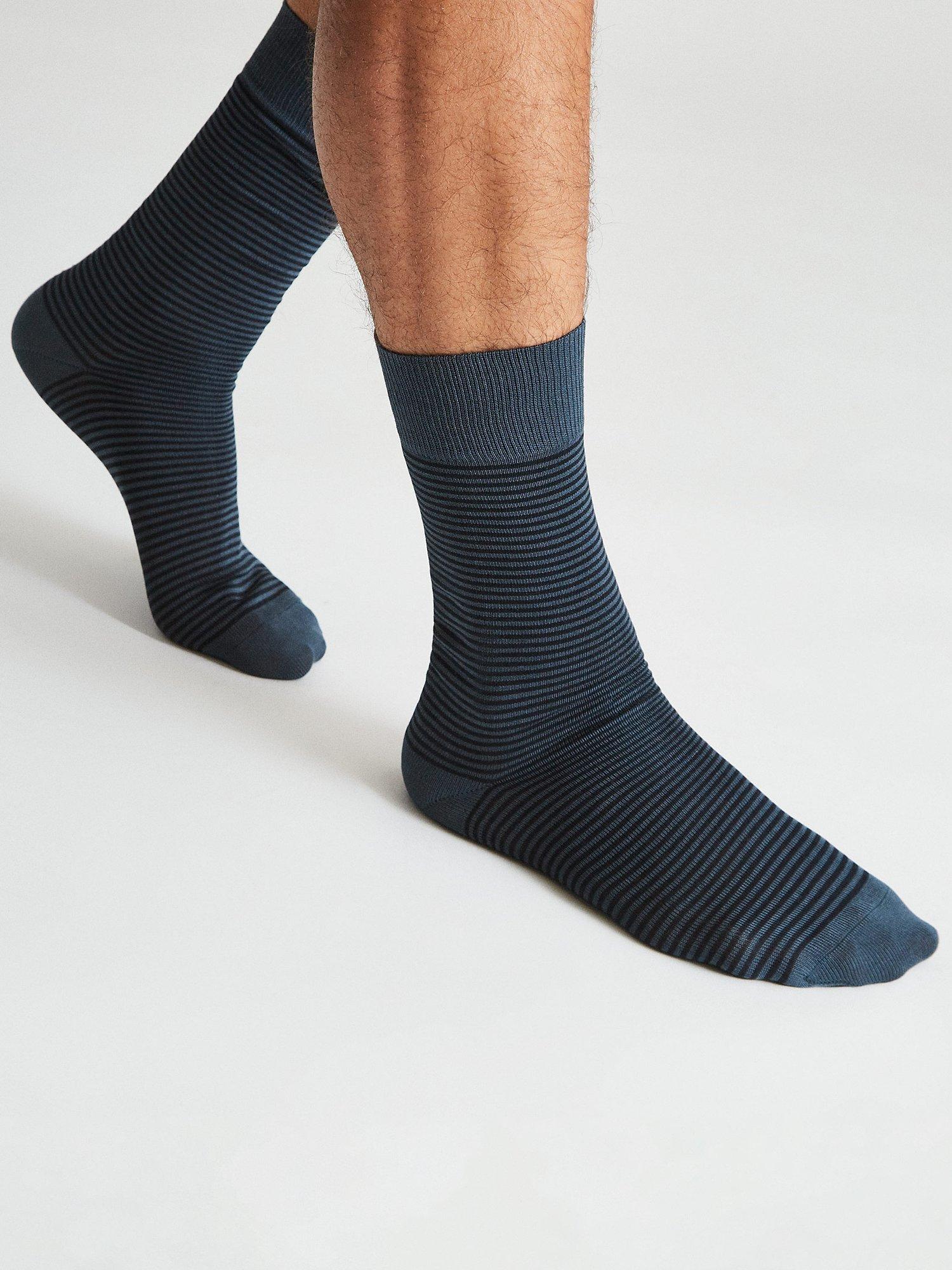 Product image 3 of 3, which shows Reiss Mario Stripe Print Cotton Blend Socks, Airforce Blue, S-M