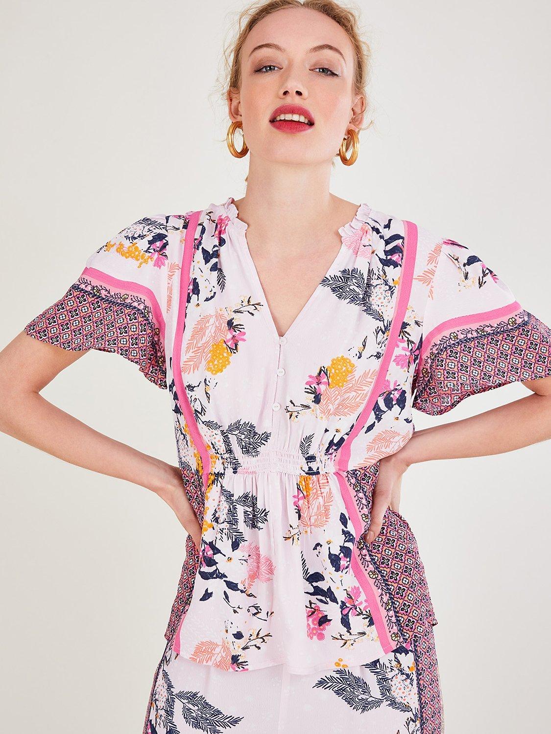 Monsoon Phedra Floral Border Print Top, Blush