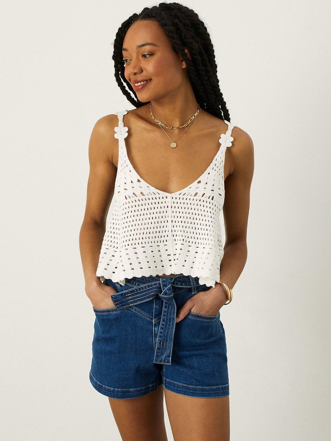 Monsoon Crochet Cami Top, White