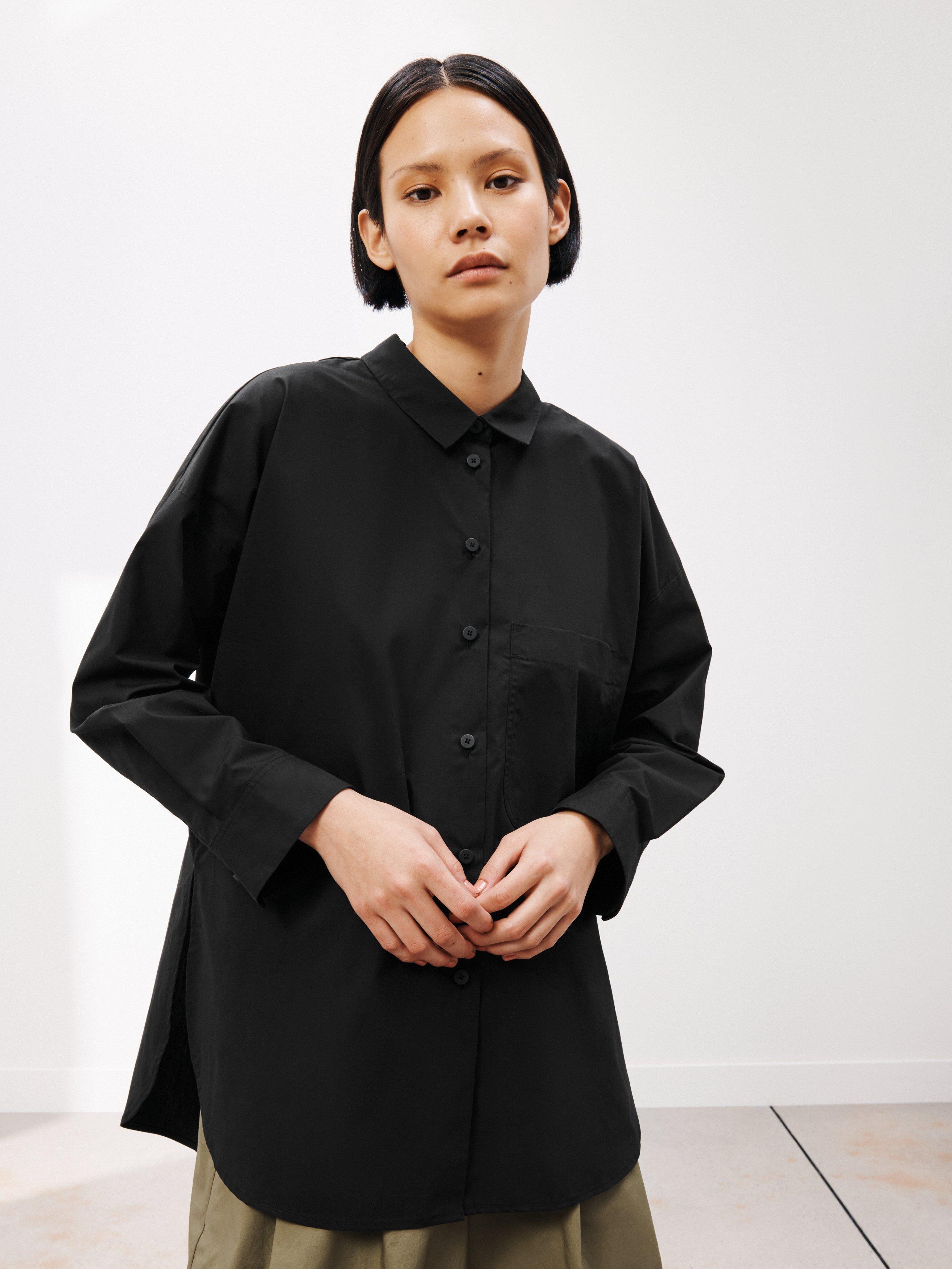 Kin Oversized Plain Patch Pocket Cotton Shirt, Black