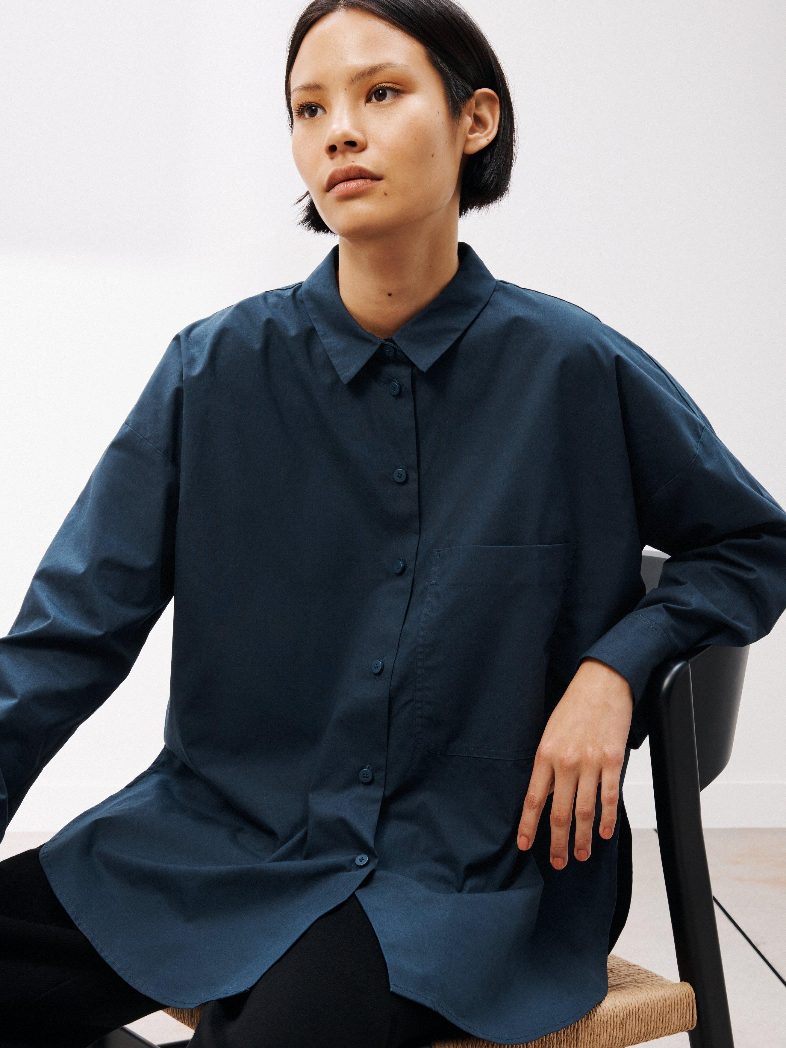 Kin Oversized Plain Patch Pocket Cotton Shirt, Navy, 6