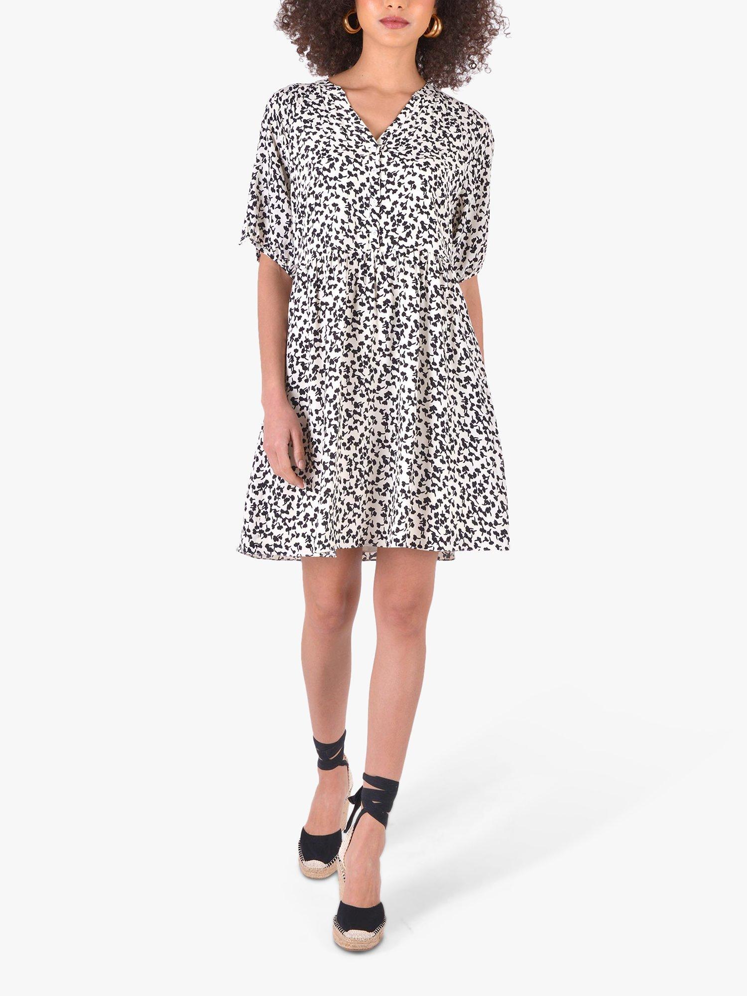 Ro&Zo Ditsy Floral Print Mini Dress, Cream/Black