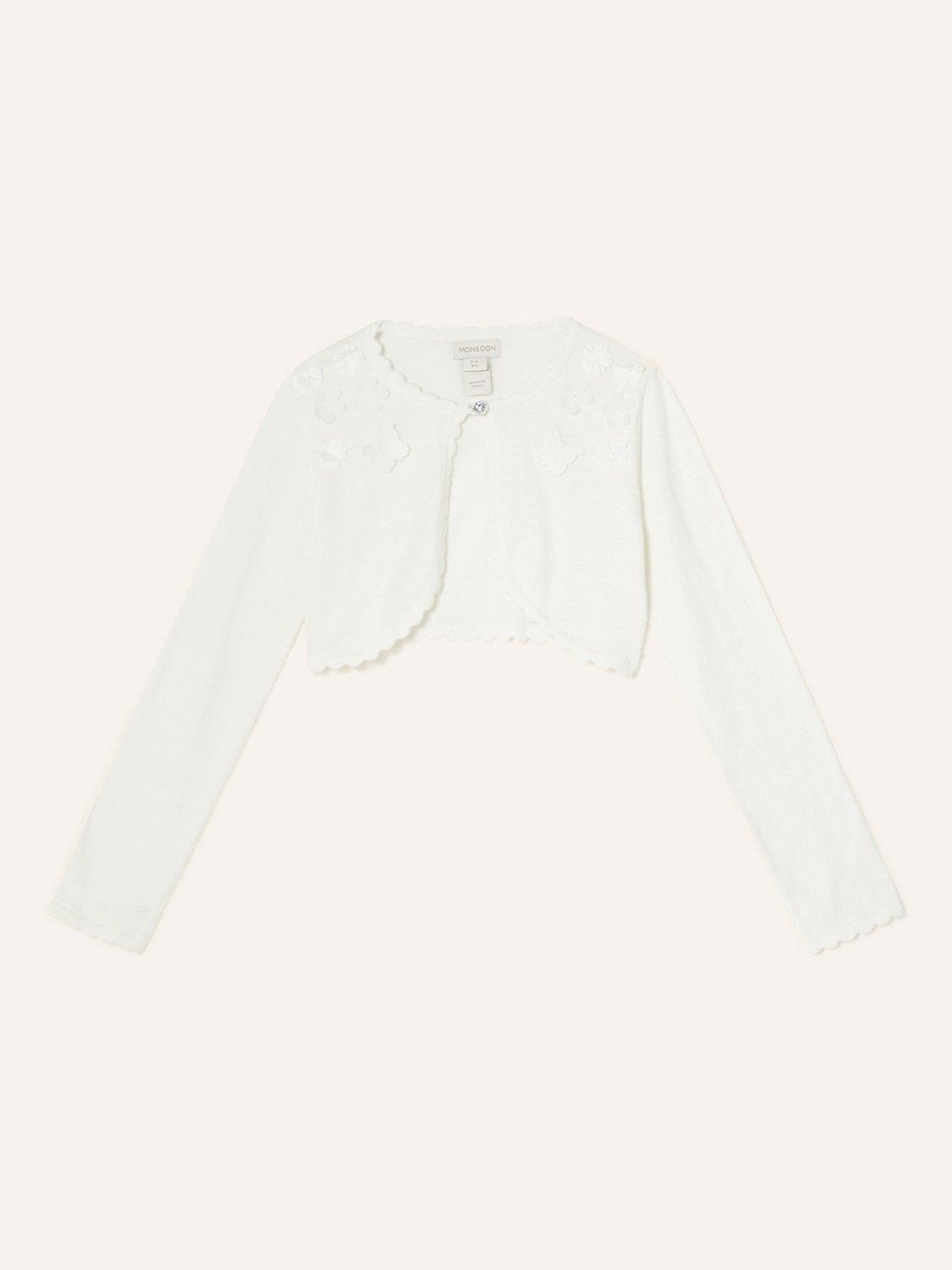 Product image 1 of 3, which shows Monsoon Kids' 3D Floral Cardigan, Ivory, 3-4 years