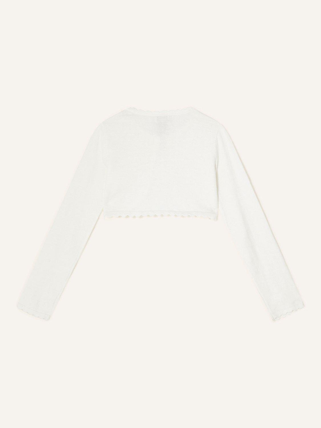 Product image 2 of 3, which shows Monsoon Kids' 3D Floral Cardigan, Ivory, 3-4 years