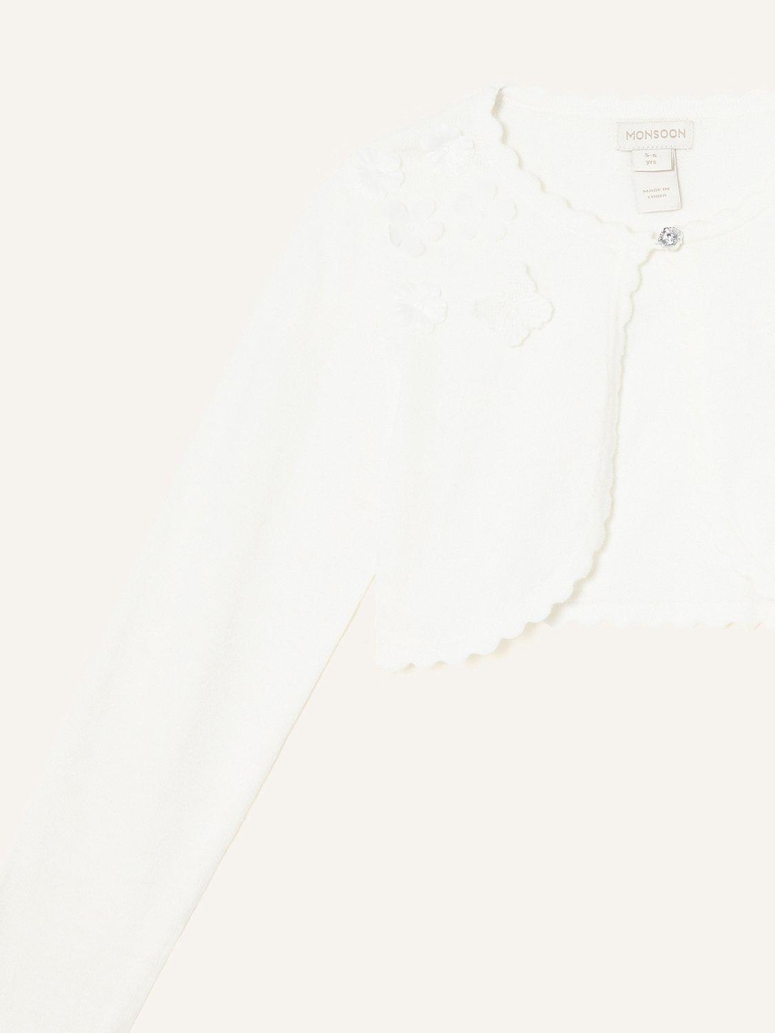 Product image 3 of 3, which shows Monsoon Kids' 3D Floral Cardigan, Ivory, 3-4 years