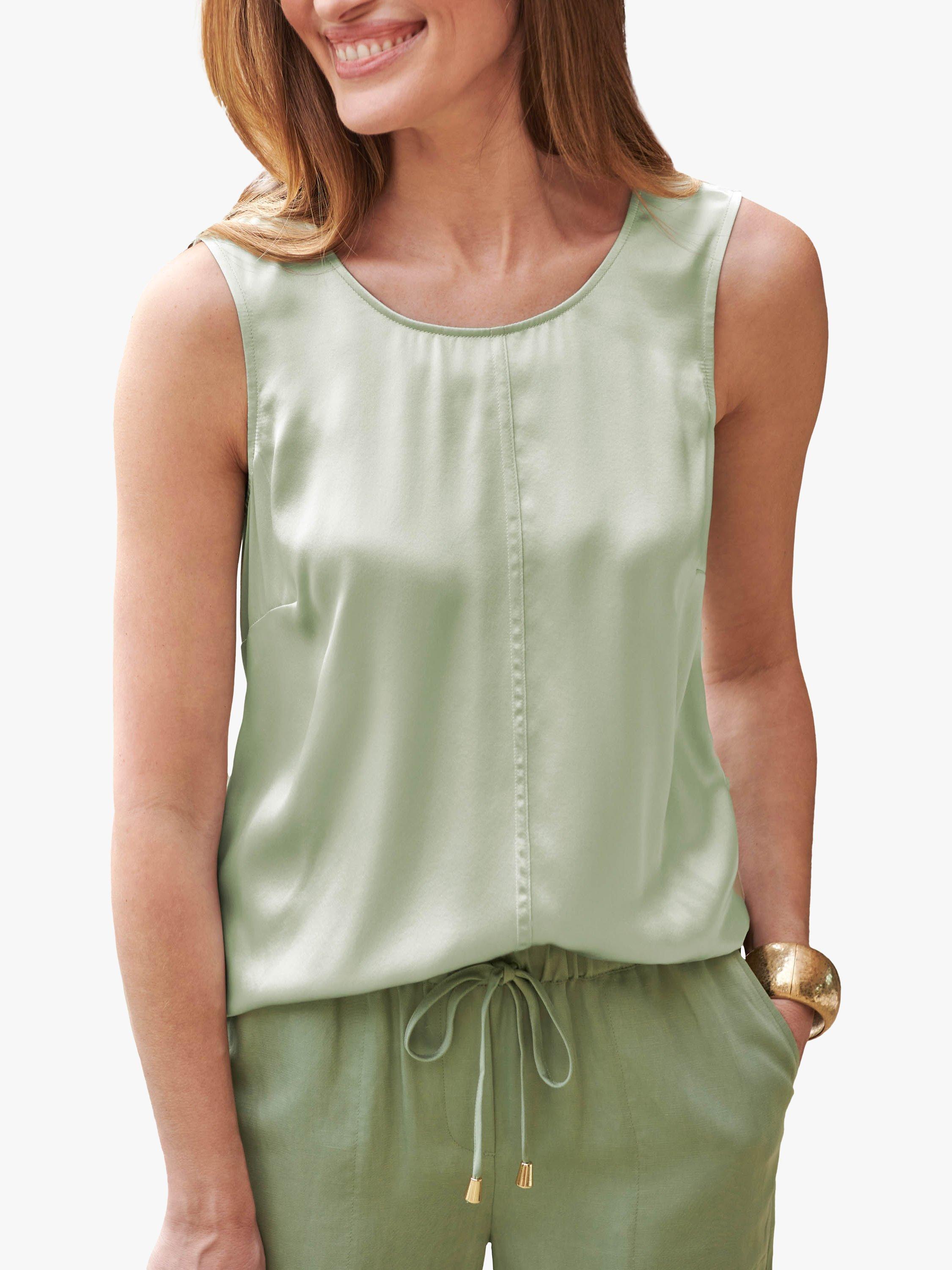 Product image 1 of 3, which shows Pure Collection Silk Camisole Top, Soft Green, 8