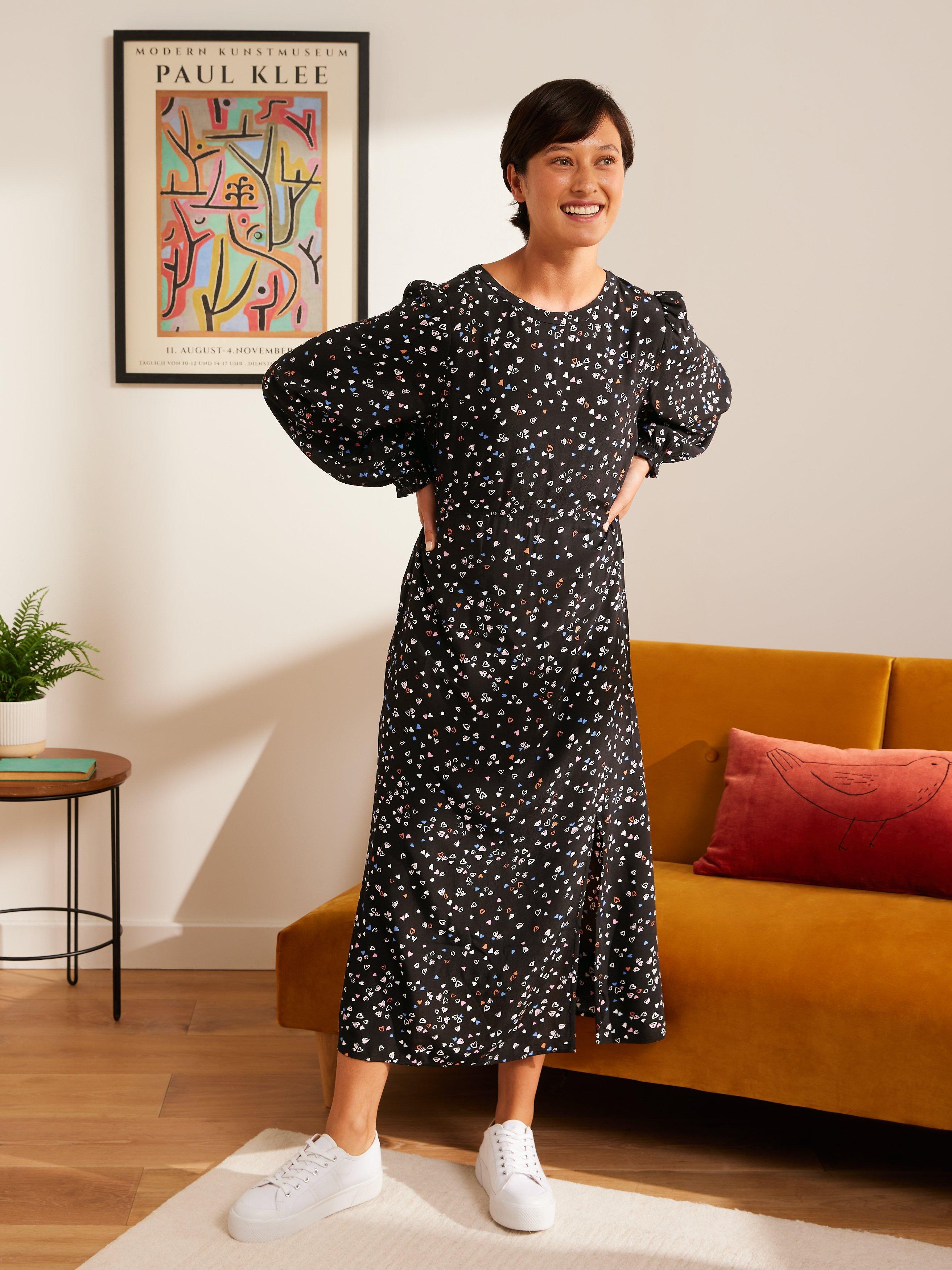 John Lewis ANYDAY Ditsy Heart Midi Dress, Black