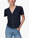 Whistles Maeve V-Neck Button Blouse, Navy