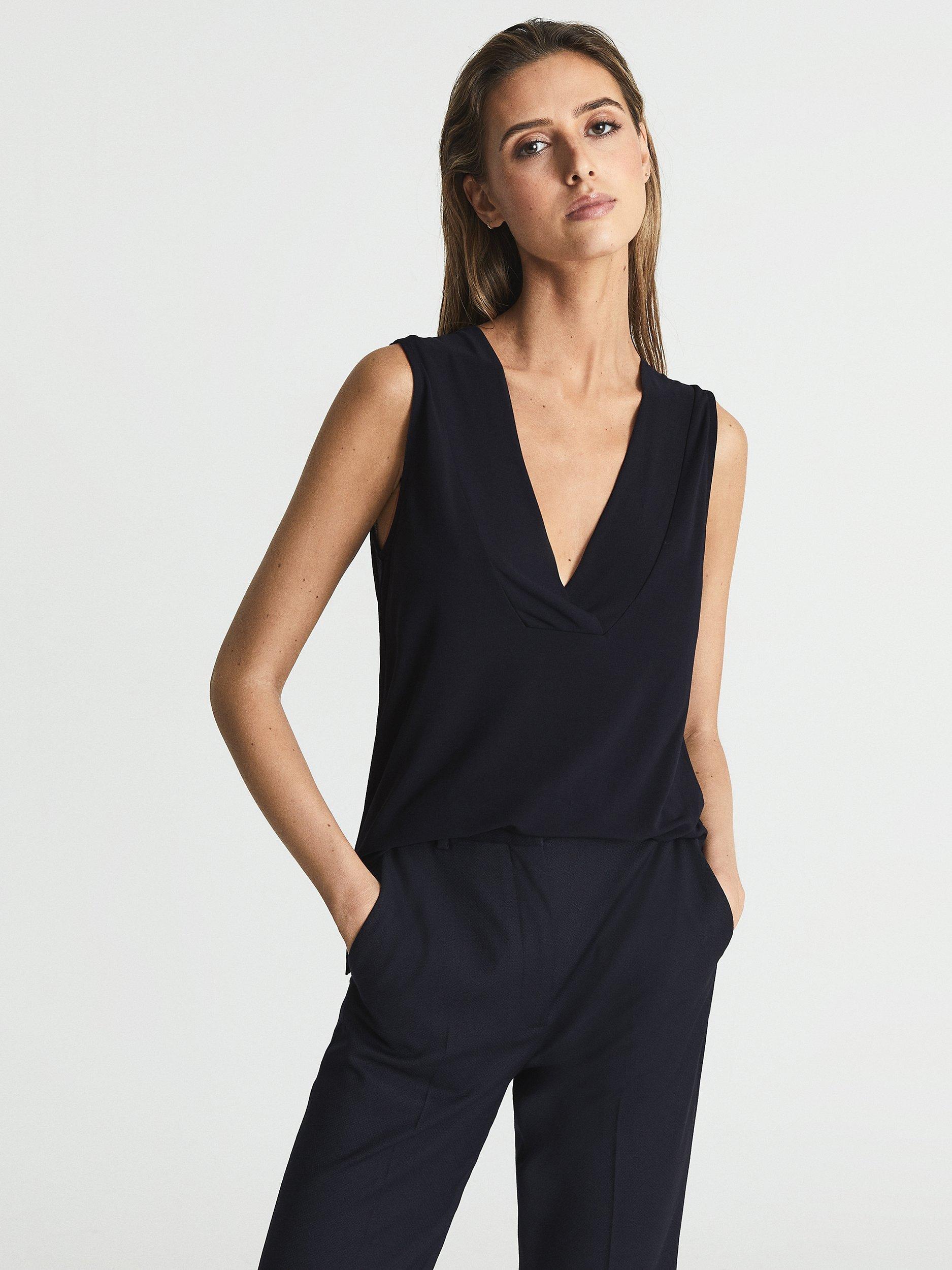 Reiss Taylor V-Neck Sleeveless Top, Navy