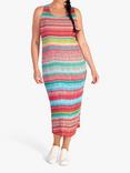 chesca Stripe Plisse Midi Dress, Coral/Multi