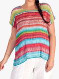 chesca Stripe Print Short Sleeve Top, Coral/Multi