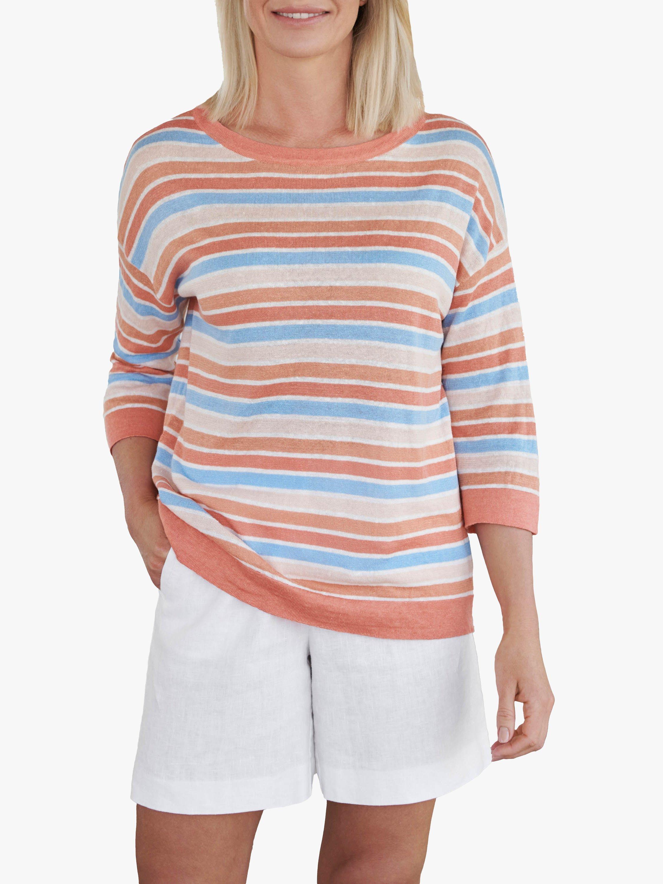 Pure Collection Linen Stripe Boat Neck Jumper, Kasbah