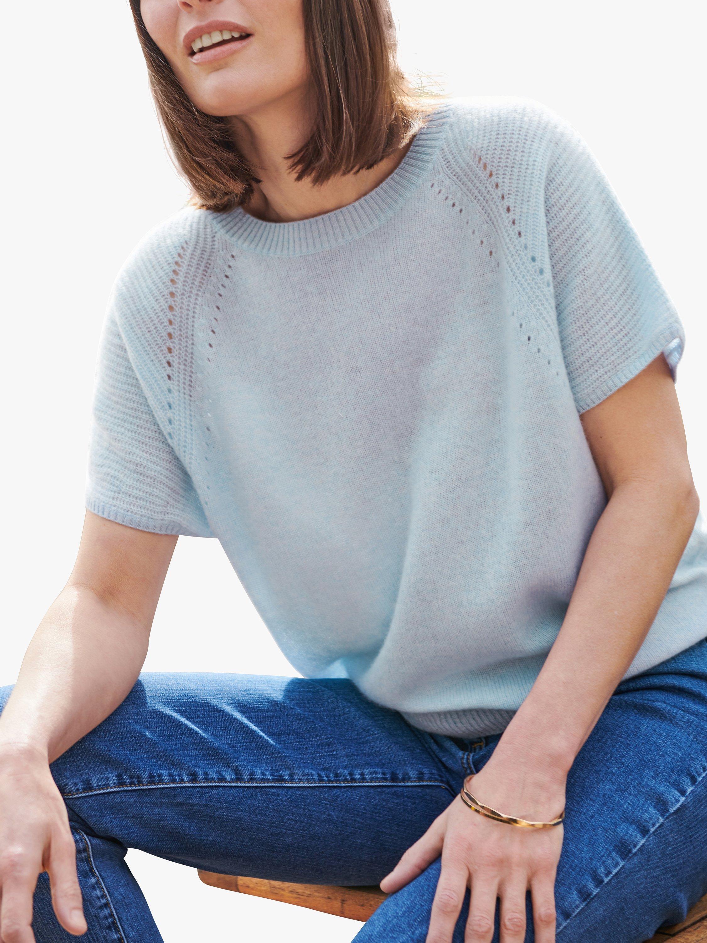 Product image 1 of 3, which shows Pure Collection Cashmere Raglan Sleeve Jumper, Cloud Blue, 20